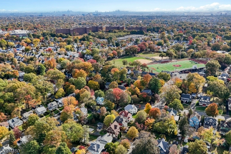 Front NYC skyline-Drone.  South Orange Village, Parks, Recreation, Baird Center, SOPAC, shopping, dining and more!