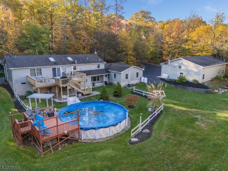 View of back yard and barn