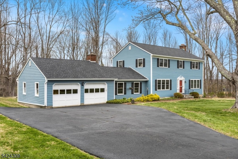 The paved driveway was recently redone, with additional parking available to the left of the garages.