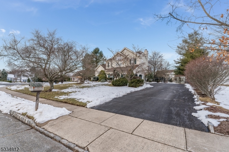 Paved driveway to side-entry garage. House on cul-de-sac.