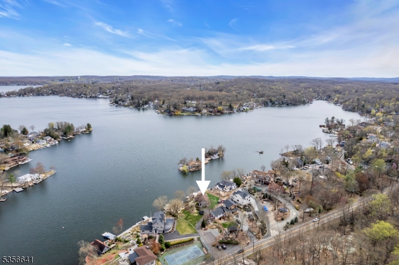 Aerial view over lakefront