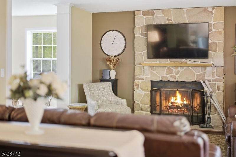 Wood-burning fireplace.