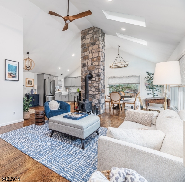 Woodstove with Stone Chimney